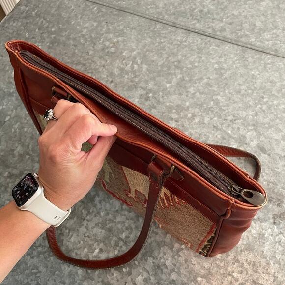 Vintage Turkish Wool Kilim Leather Camel Shoulder Bag Purse Brown Boho Artsy - Picture 8 of 13